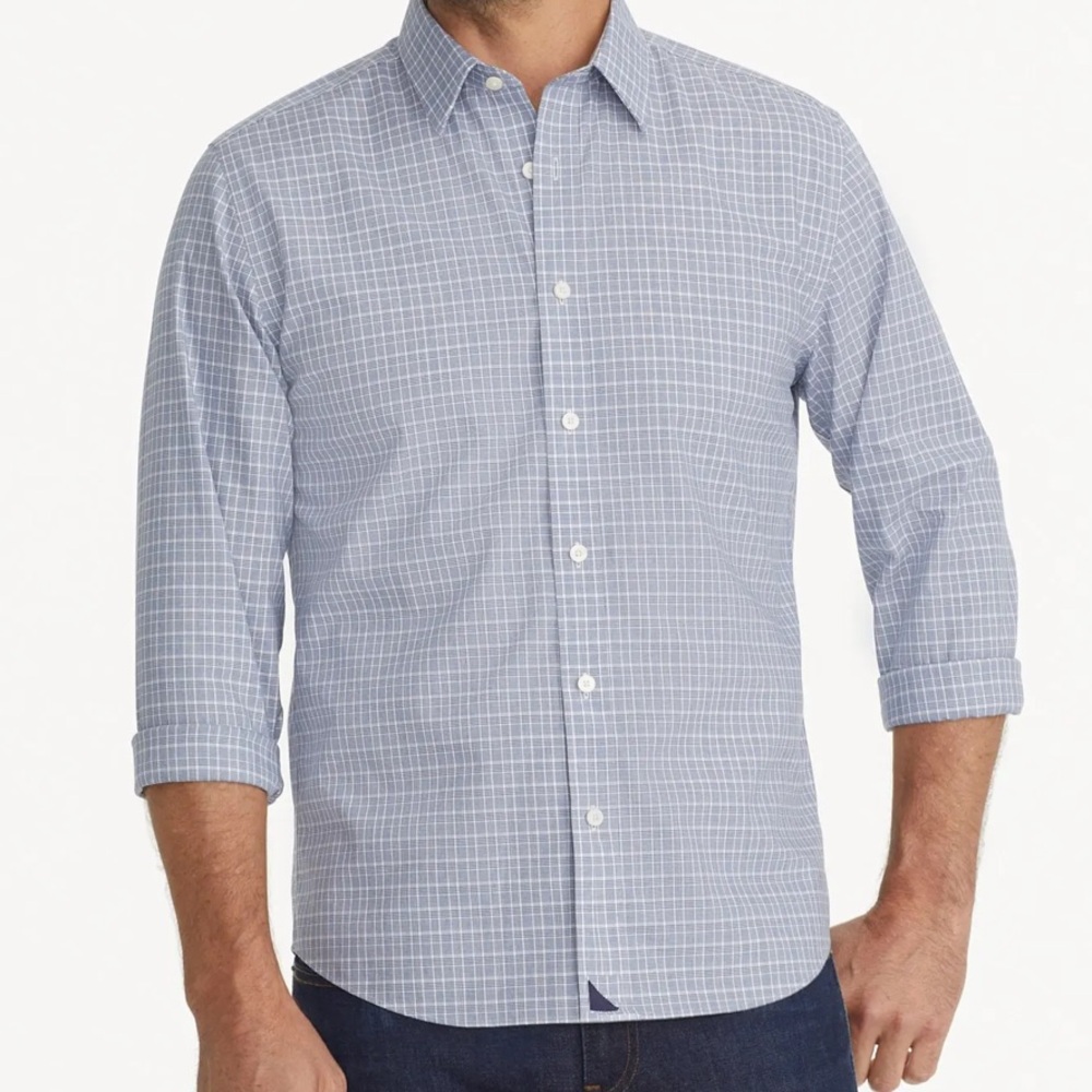 UNTUCKit Shirt Men Medium Erryk-WF Blue, light blue, gray plaid button down